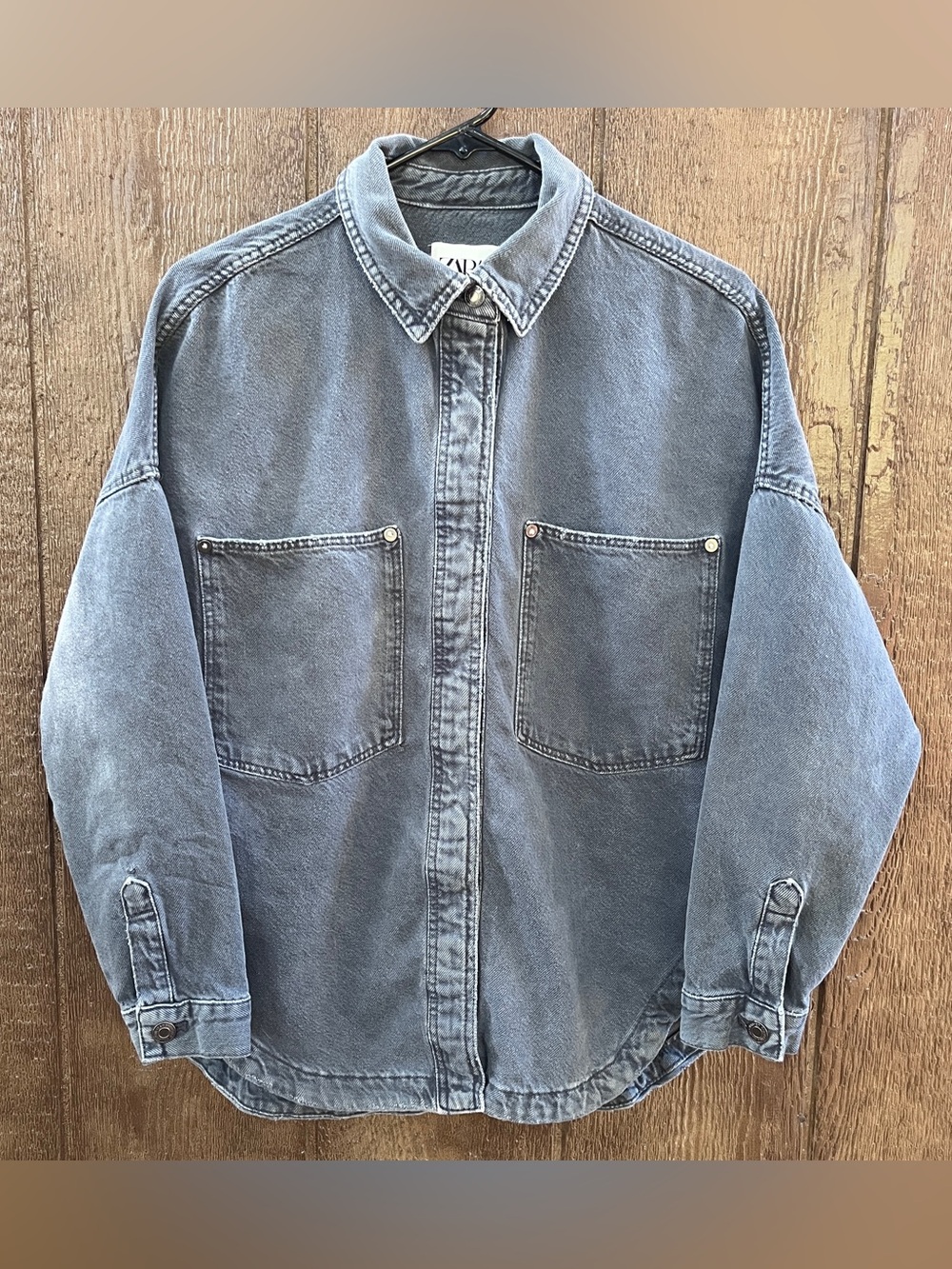 Zara Gray Denim Button Down Shirt Shacket Size XS